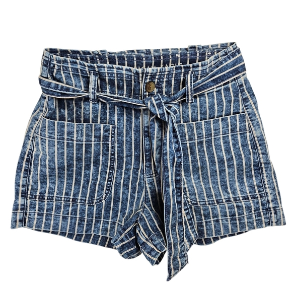 American Eagle Outfitters Pants - American Eagle Striped Chambray Paper Bag Waist Denim Shorts Size 4